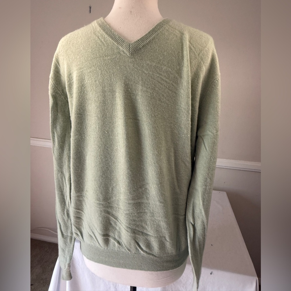 Club Room Fuzzy Cashmere V-Neck, Men’s L. Mint Green